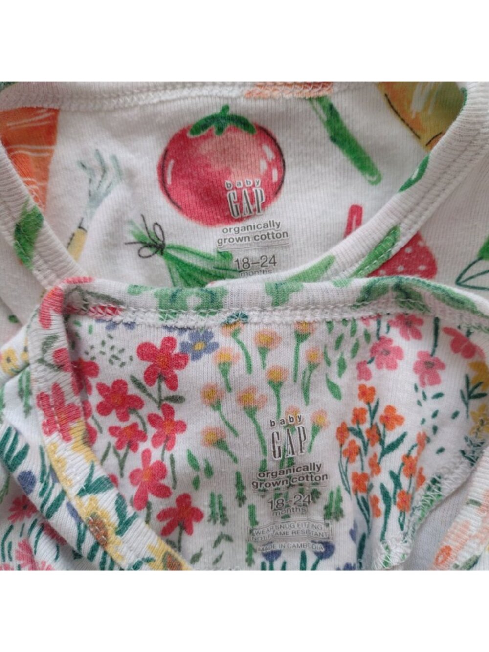 Baby Gap Organic Cotton Pajamas 18-24 M Floral Veggie Printed One Piece - Picture 2 of 10